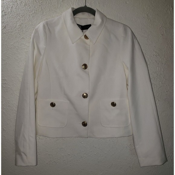 NWT Zara Sz S White Jacket Blazer Professional Career Casual Gold Buttons Lined - Picture 5 of 15